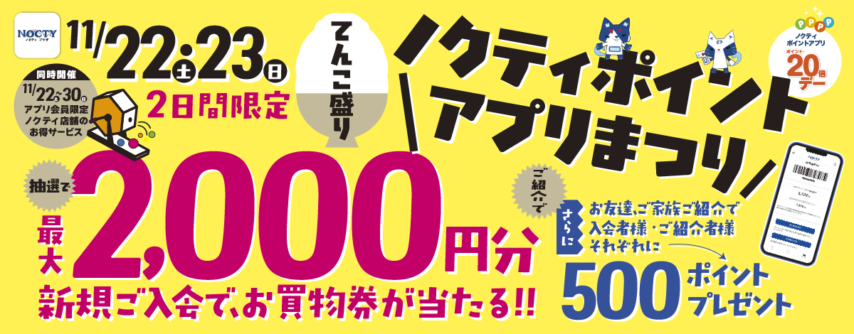 11/22(土)･23(日) 2日間限定 ノクティポイントアプリまつり
