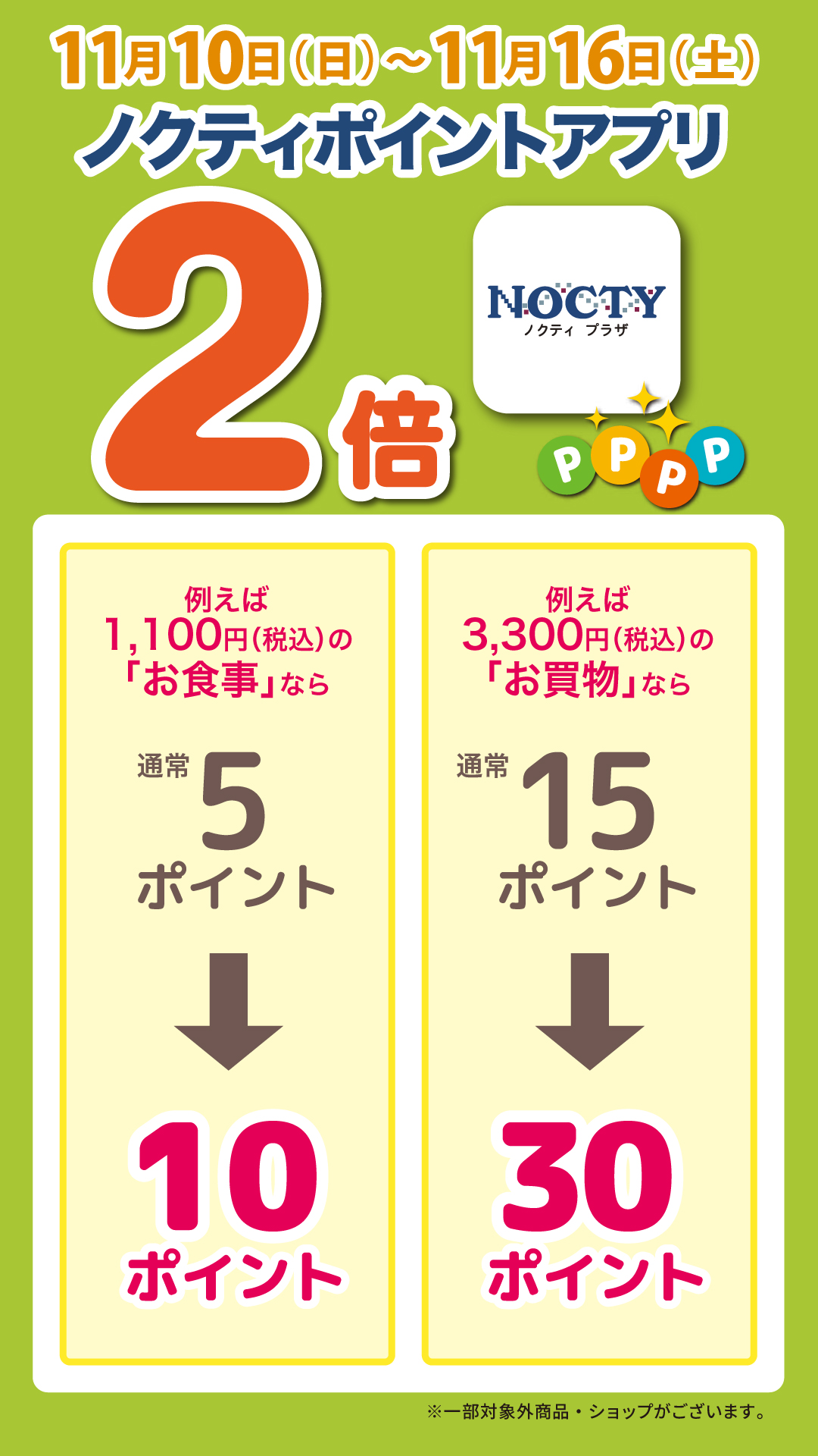 【予告】ノクティ ポイントアプリ 2倍デー！