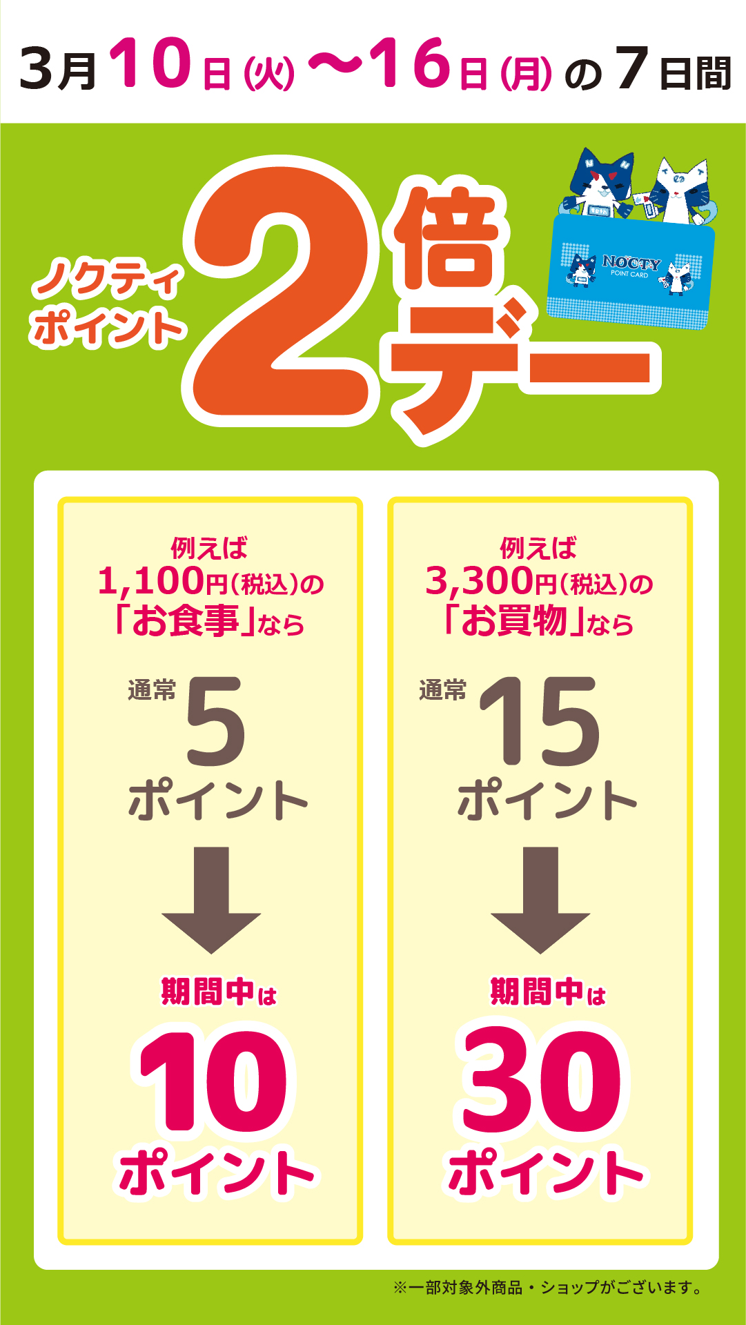 ノクティポイント2倍デー開催♪