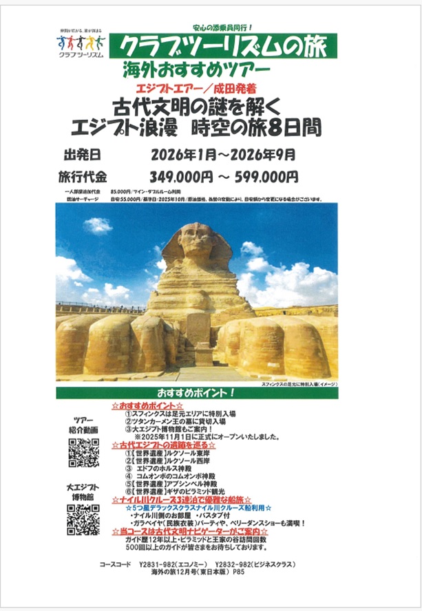 ツタンカーメンの王墓貸切見学＆スフィンクスは足元まで特別入場！（新年号P１１１）