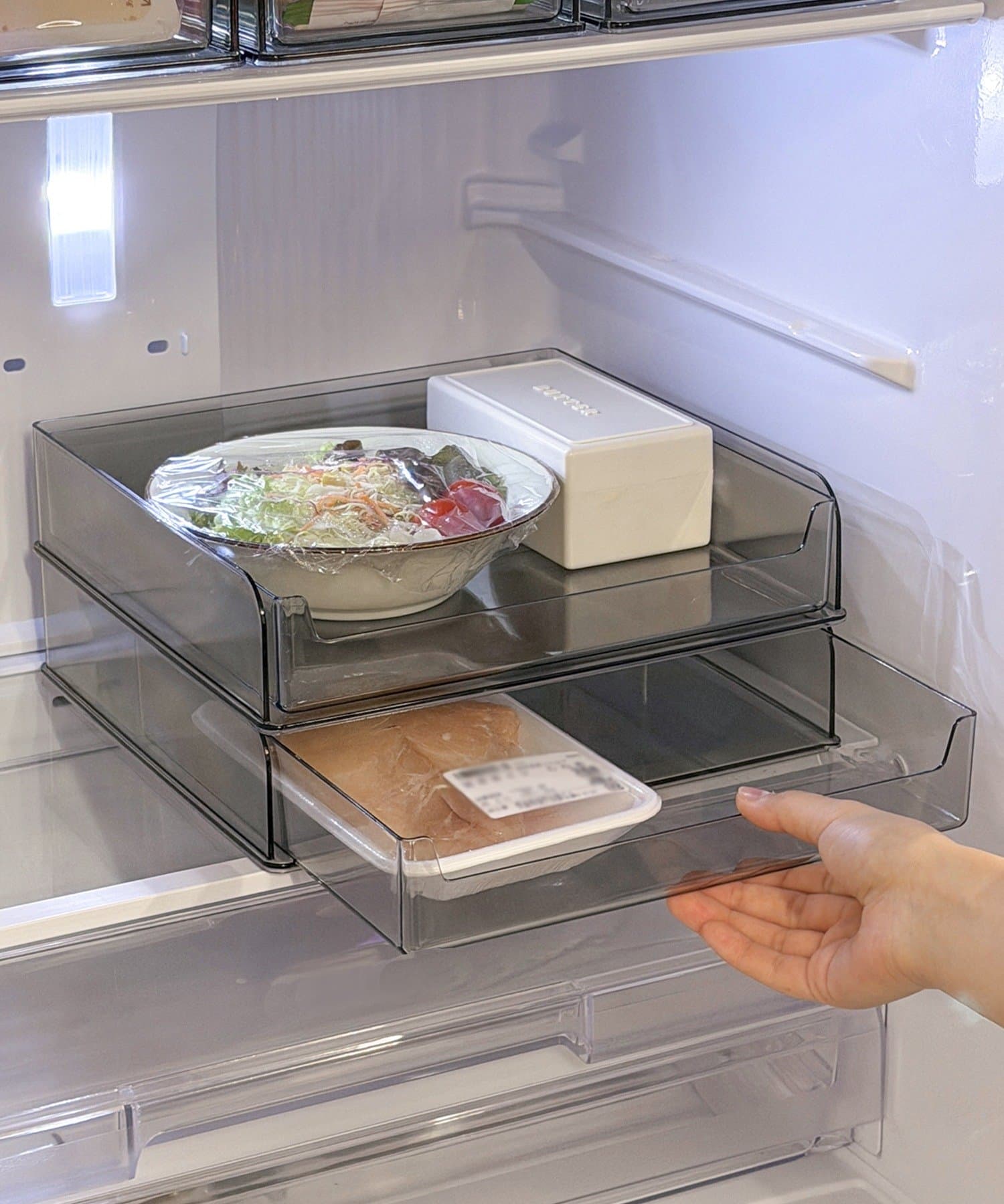 冷蔵庫収納ボックストレー浅型セット:M ¥880(税込)