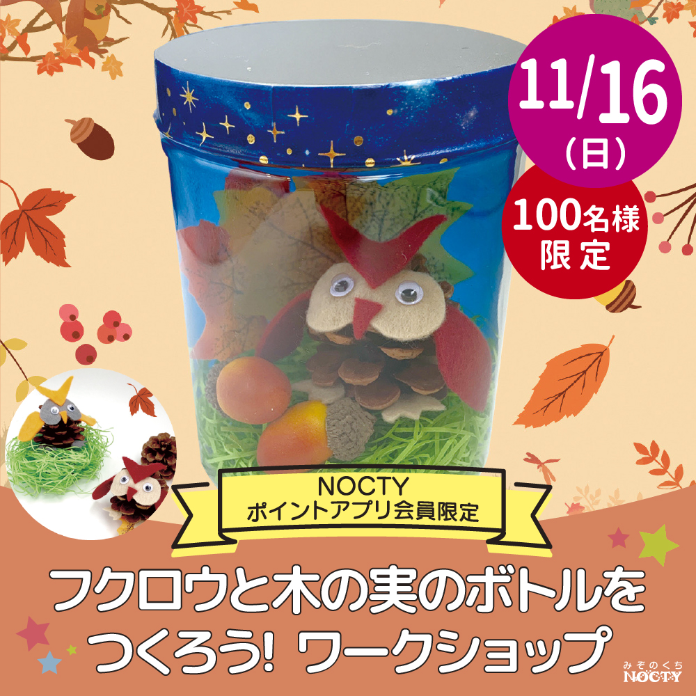 ノクティ ワークショップ 「フクロウと木の実のボトルをつくろう！」